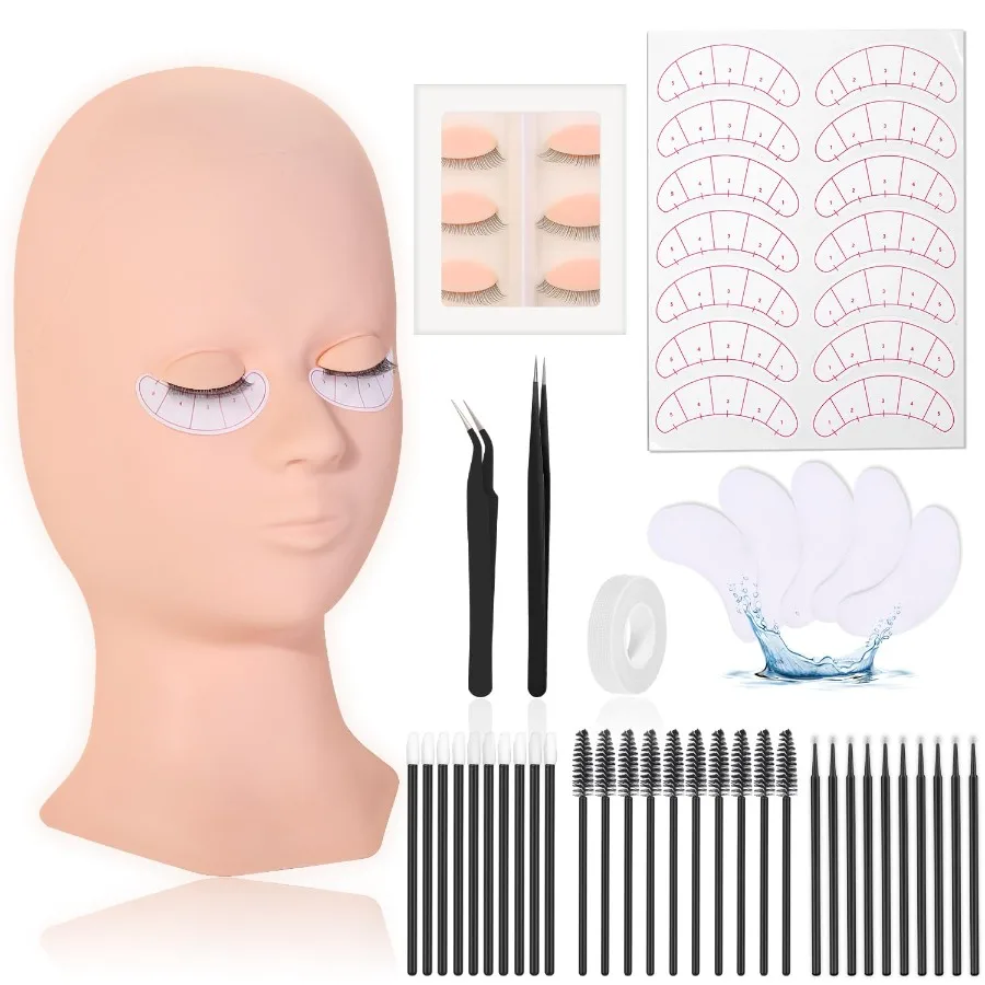 مجموعة أدوات تدريب رأس عارضة أزياء الرموش للتدريب الاحترافي لتمديد الرموش مع جفون قابلة للإزالة مادة مطاطية ناعمة الملمس D