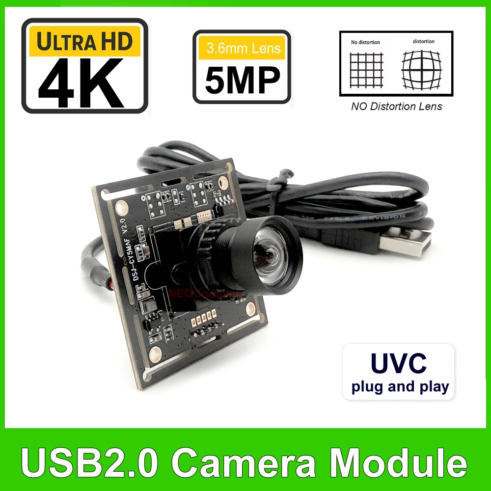 

HD 4K 3840x2160 Webcam 5MP 3.6mm 85Degree No Distortion Lens 2K USB2.0 Camera Module OTG UVC Free Driver Usb PC Video Camera