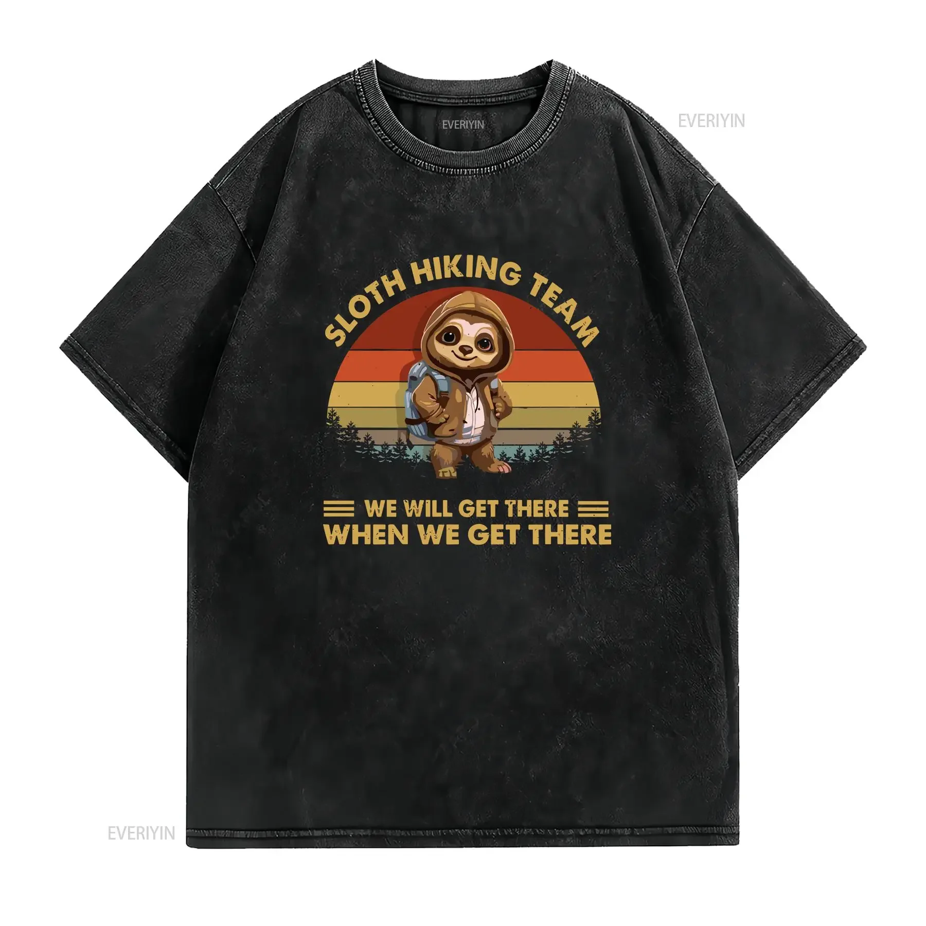 فريق المشي لمسافات طويلة الكسل سوف نصل إلى هناك عندما قميص العشاق للمشي لمسافات طويلة المتحمسين خمر أوم مغسول للجنسين قليلاً