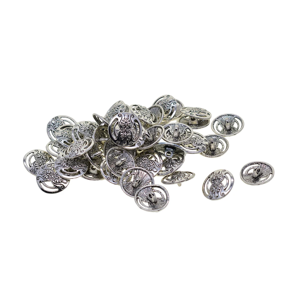 30 Pcs  vintage silver 17mm 0.7inch classic flower  Garment Clothing Fastening Sewing 1-hole Buttons Jewelry DIY