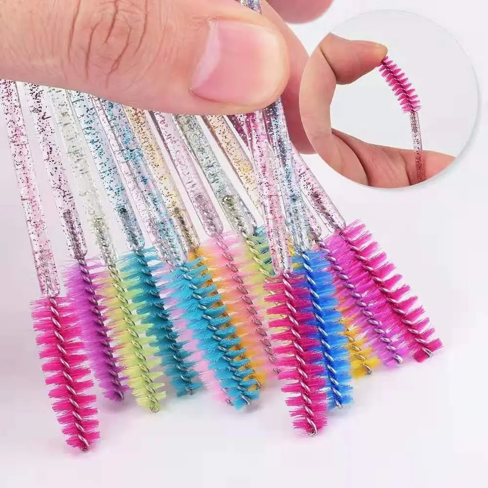 50 pz Glitter Mascara bacchette applicatore multicolore pennello per sopracciglia pettine pennello per ciglia usa e getta manico diamantato Nylon Head Salon