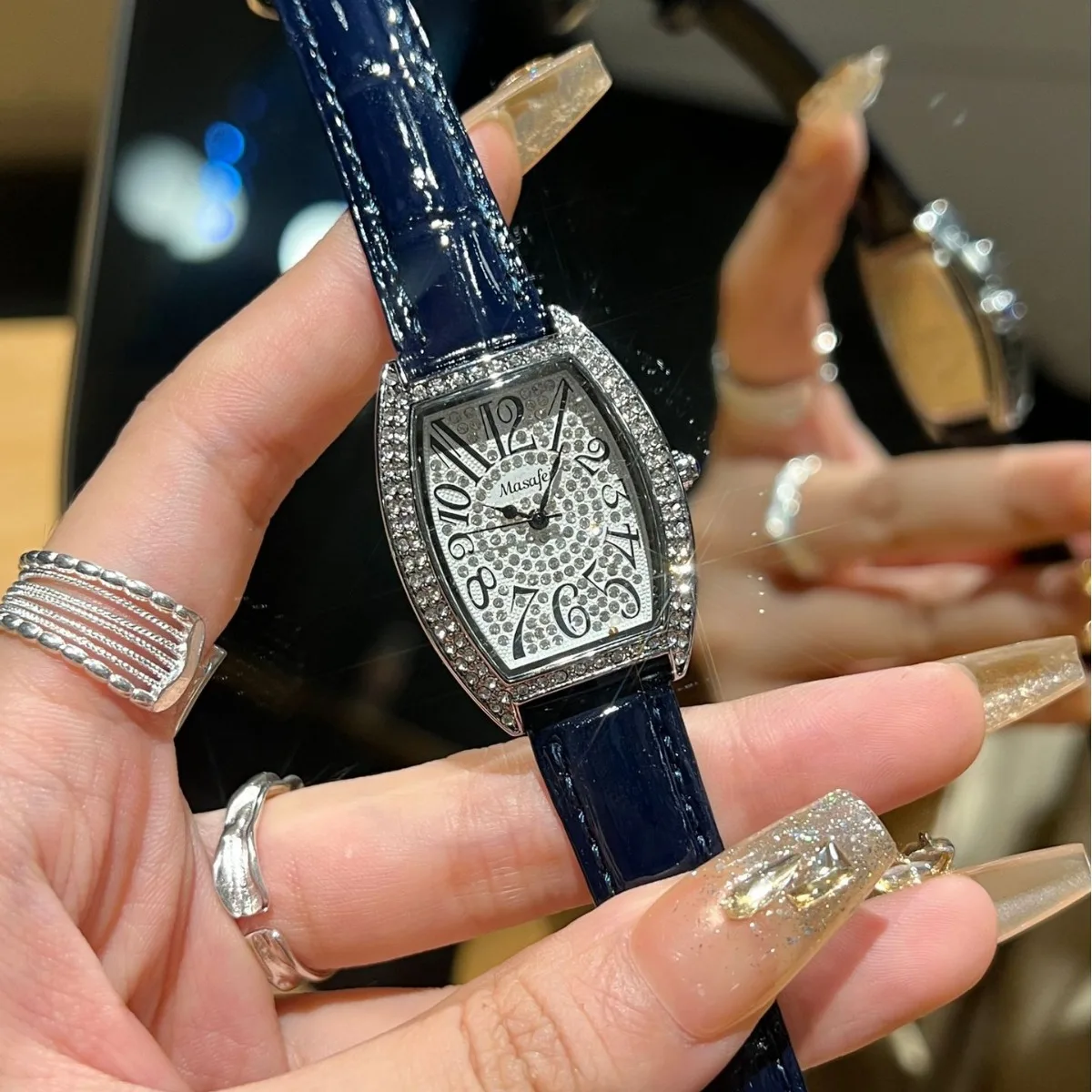 Tonneau Full Diamond Watch For Women Watches Best Selling Exquisite Compact Dial Luxury Watch Bracelet AAA Clock Reloj Mujer