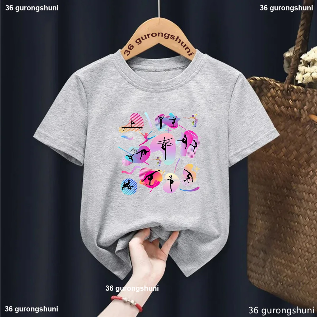 Newly Girls Tshirt Gymnast Tshirt Rhythmic Gymnast Tshirts Fashion Harajuku Girls Blue Tops Summer Kids Tshirts Tops Wholesale