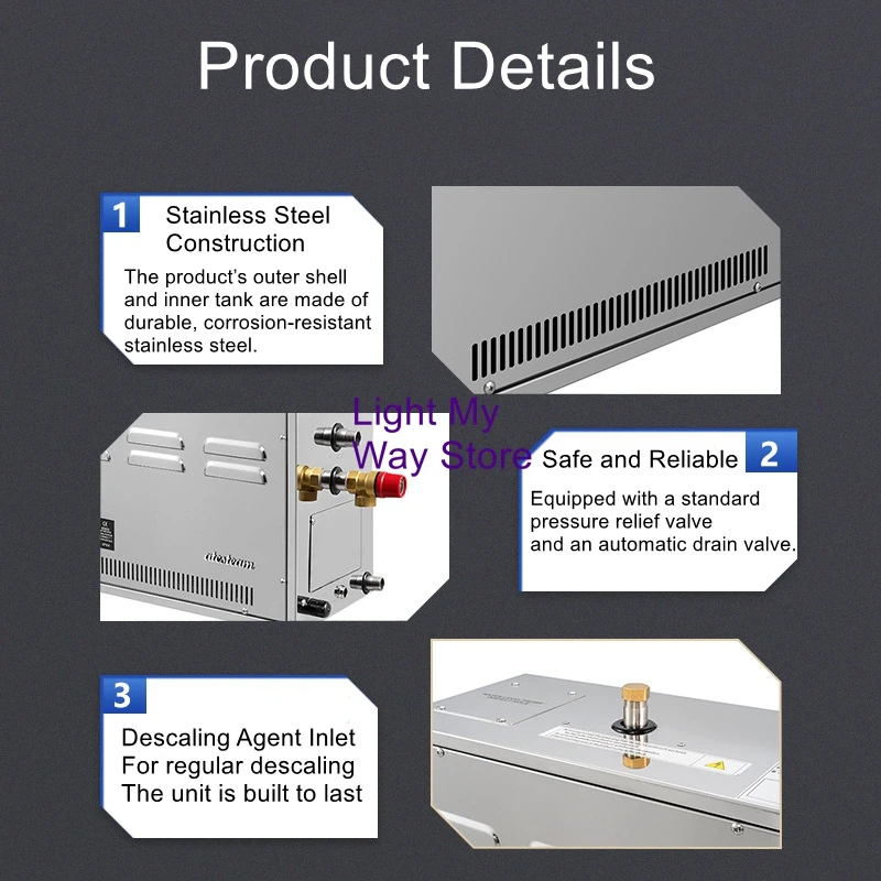 

Fully Automatic Stainless Steel Wet Steam Sauna with Electric Steam Generator