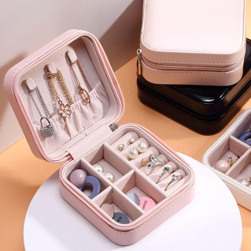 

Jewelry Organizer Mini Jewelry Box Travel Organizer Women's Jewelry Box Leather Storage Earring Necklace Ring Jewelry Organizer
