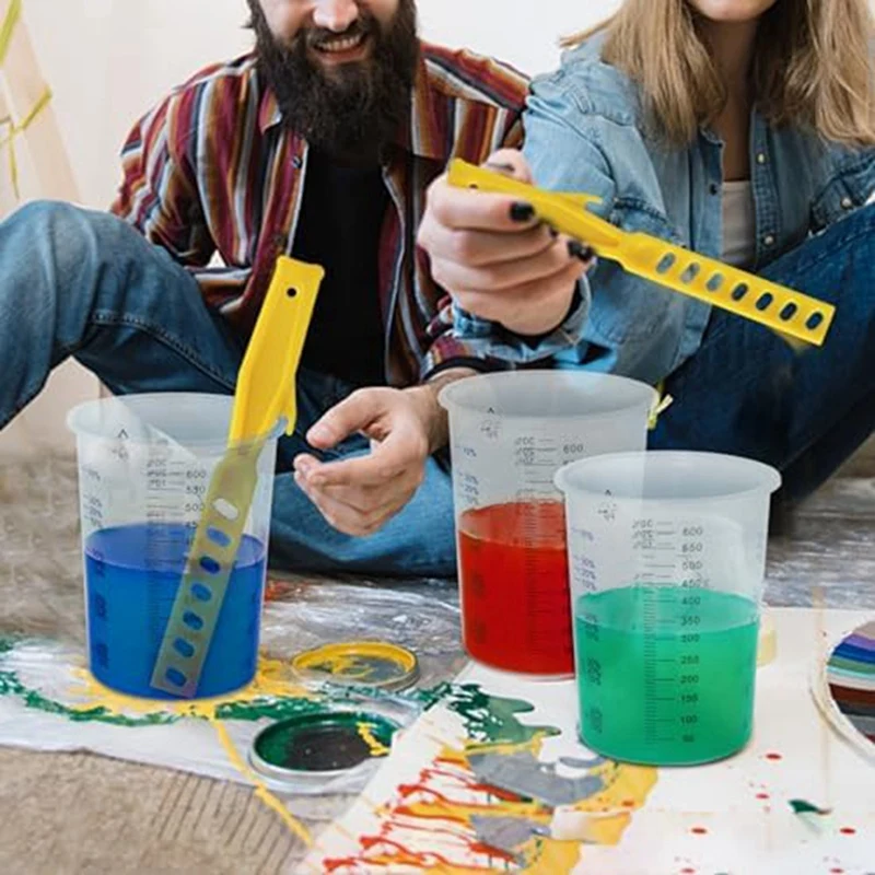 20 Oz (600 Ml) Plastic Measuring Cup, 48 Cups And 50 Sheets Of Filter Paper, 1 Paint Stir Stick, For Paint Mixing, Resin