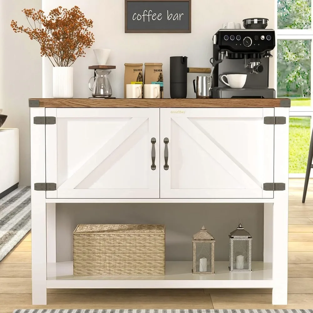 

Farmhouse Coffee Bar Cabinet with Barn Doors, Coffee and Tea Bar with Bottom Shelf for Living Dining Room