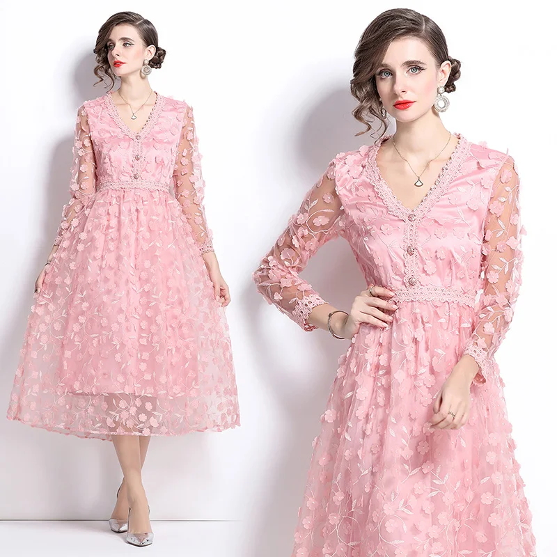 Temperamento vestido rosa com decote em v malha manga longa fino ajuste roupas de casamento 2025 novo robe elegante vestidos de festa