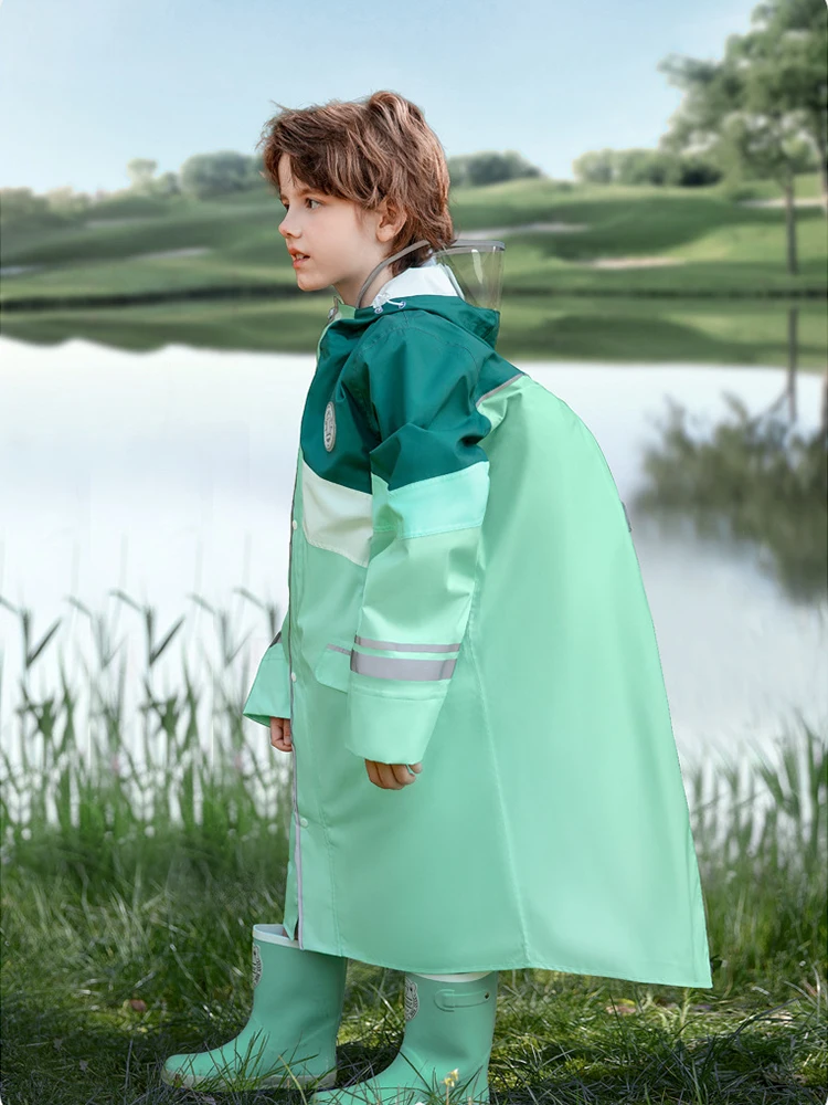 New Children's Waterproof Raincoat 1.2M-1.7M Student School Raincoat Splicing Seam Adhesive Kids Schoolbag Long Rain Coat