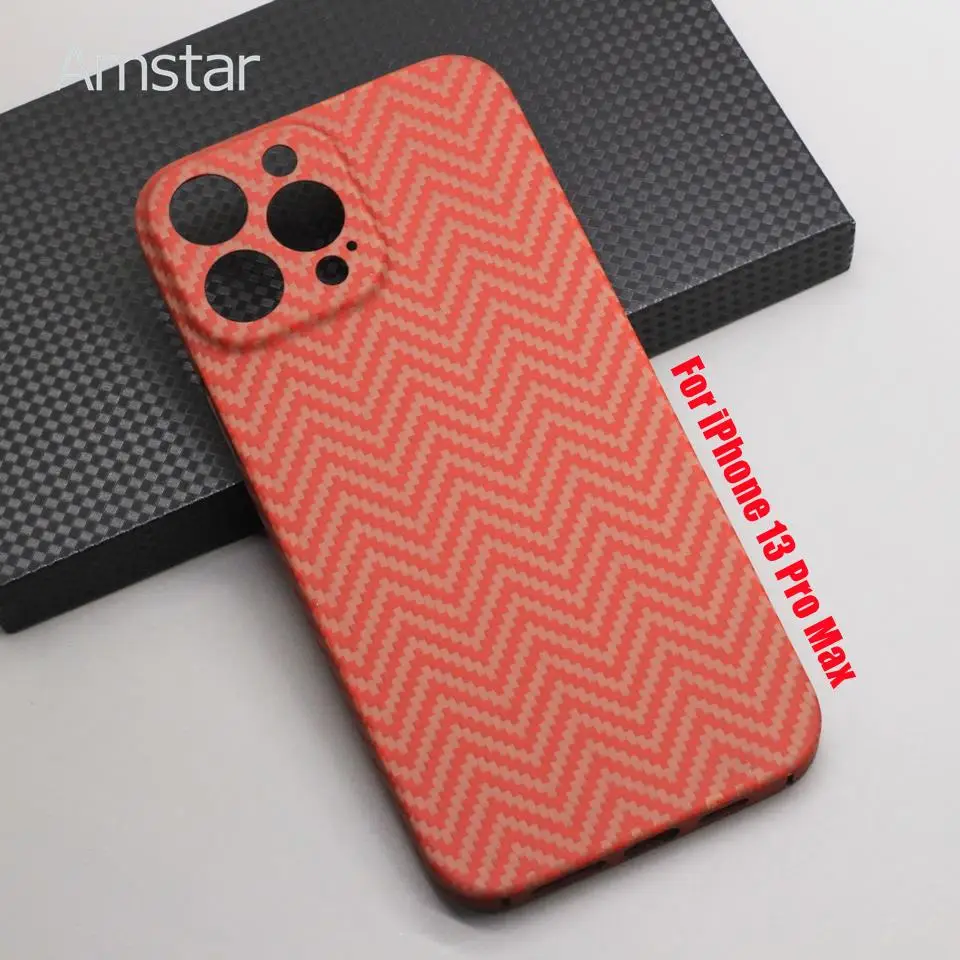 Amstar Orange-red Carbon Fiber Phone Case for iPhone 13 Pro Max Ultra-thin Lens Wrap Aramid Fiber Phone Cover for iPhone 13 Pro