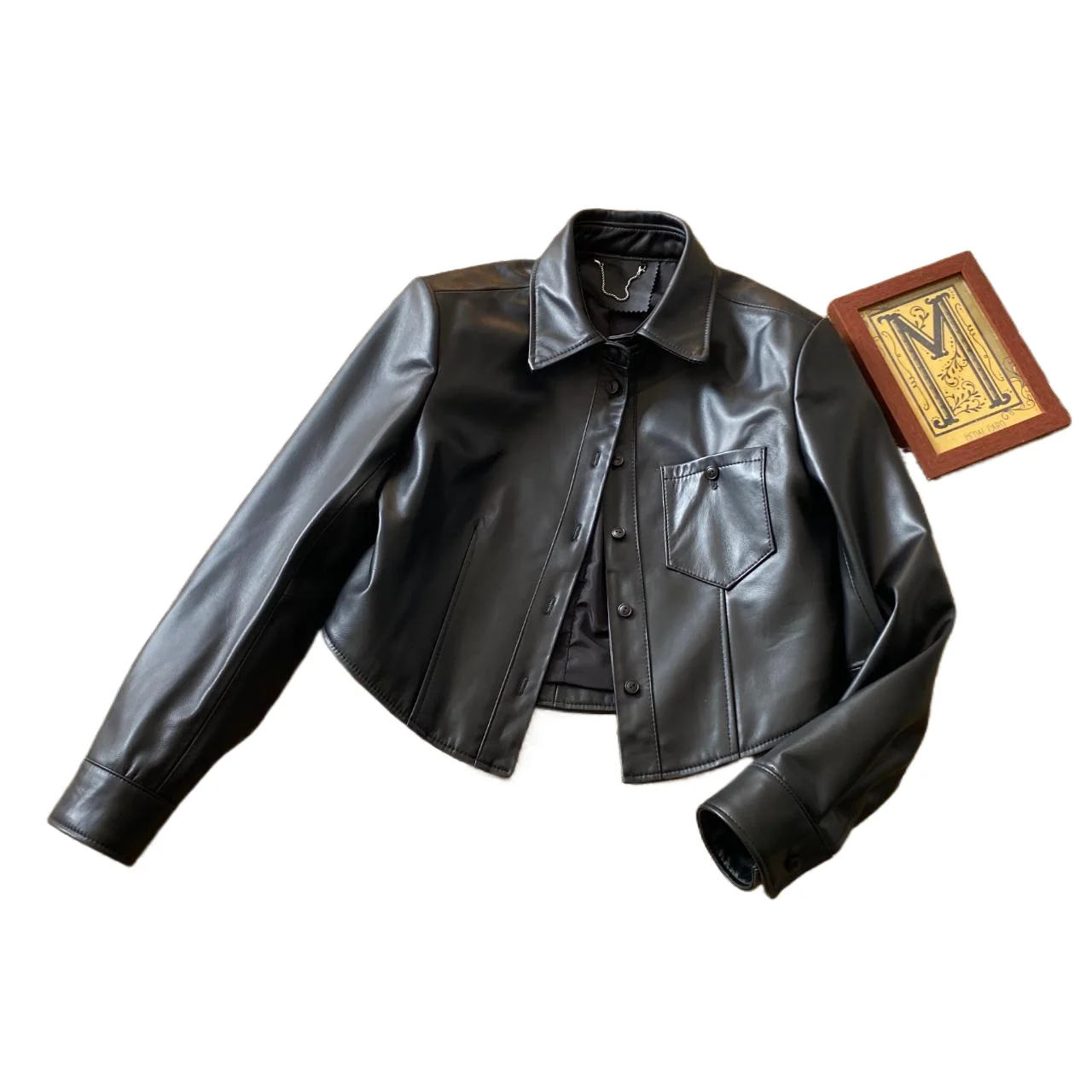 여성용 슬림핏 양가죽 재킷 봄 가을 턴다운 칼라 싱글 버튼 코트 슬리 컴뮤트 슬레 오르트 레...