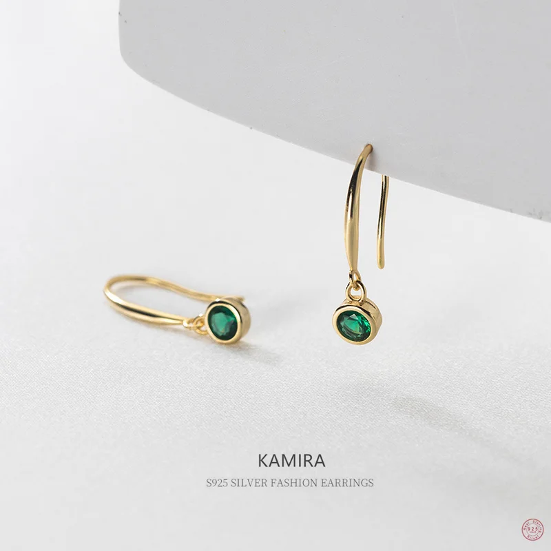 KAMIRA 925 Sterling Silver Classic Luxury Green Zircon Pendant Drop Earrings for Women Statement 18k Gold Exquisite Jewelry 2022