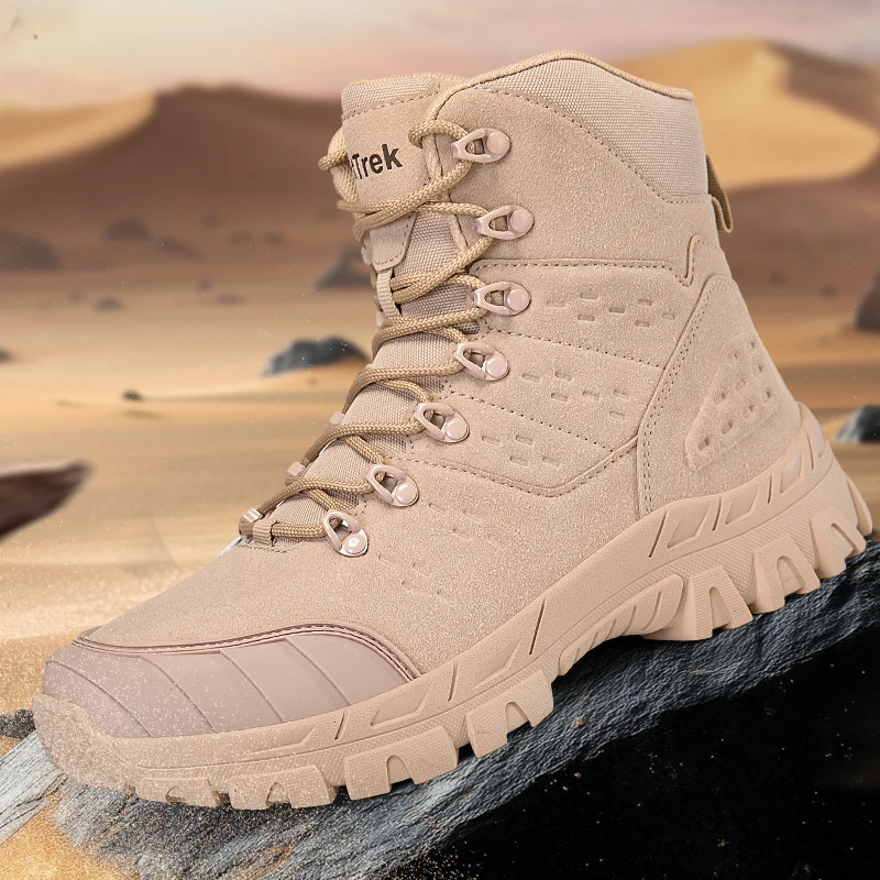 

2025 Мужская походная обувь, тактические ботинки, высокие альпинистские ботинки, противоскользящие уличные армейские ботинки для пустыни, мужские мотоциклетные ботинки