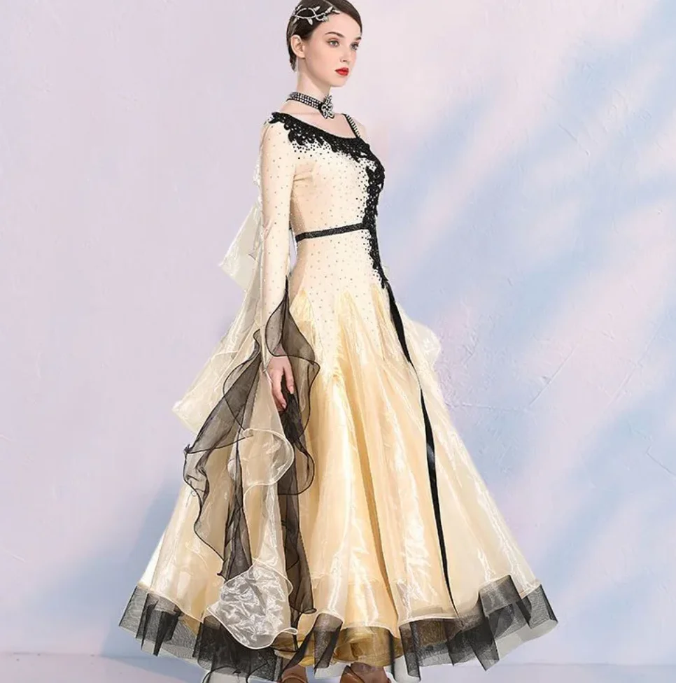 1pcs/lot Inclined Shoulder Splicing Bright Ballroom Dance Competition Dress For Women Waltz dancing Dress