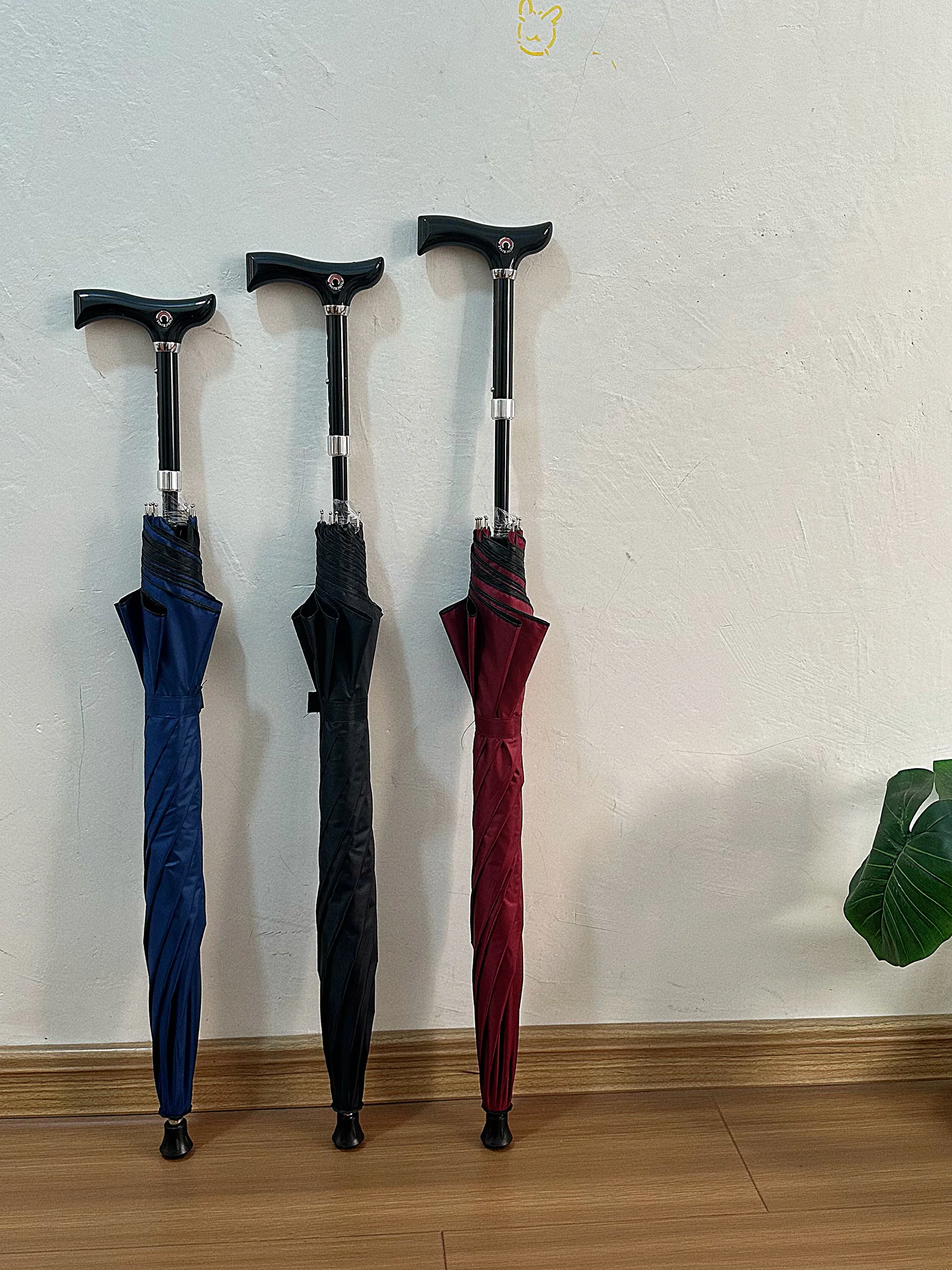 

ly Высококачественный противоскользящий зонт из резиновой трости с регулируемой высотой, зонт от дождя для пешего туризма, альпинизма...