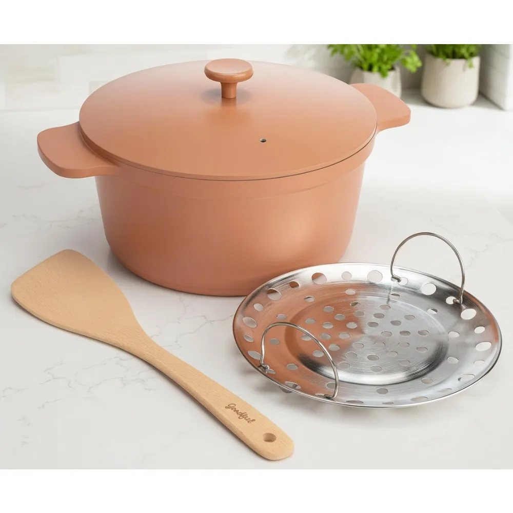 

Многослойная голландская кастрюля с антипригарным покрытием и крышкой и аксессуарами, кухонная посуда из литого алюминия емкостью 4,7 литра для домашних поваров — можно мыть в посудомоечной машине