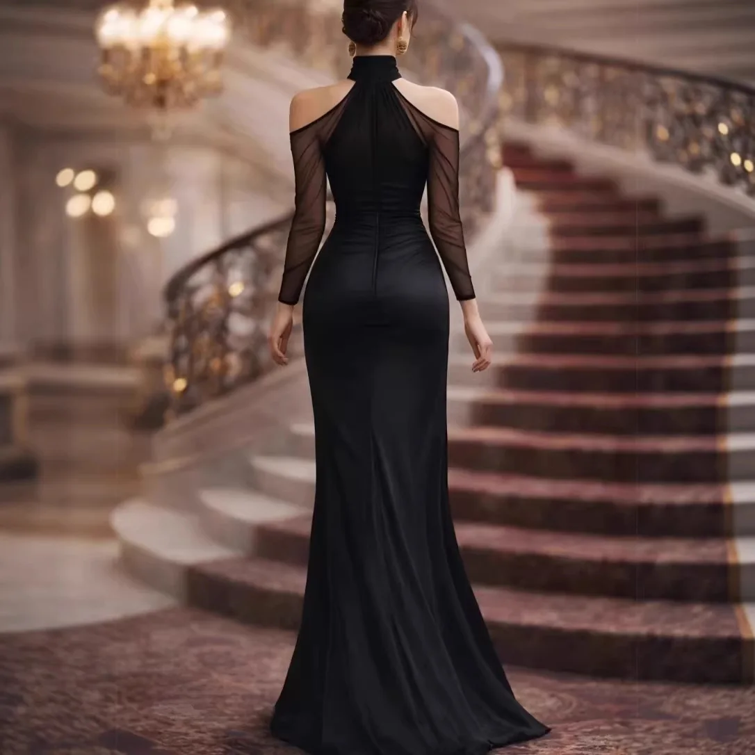 Elegant Graceful Chiffon Shoulder Length Long Sleeved Evening Gown Women Платье  Вечернее Платье Vestido De Noche Elegante Mujer