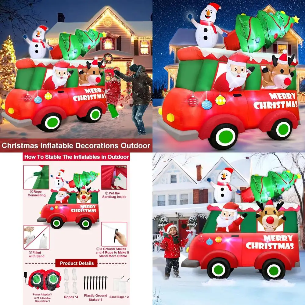 

Гигантский грузовик Санта-Клауса со светодиодной подсветкой и снеговиком и оленями, рождественские надувные игрушки для уличного праздничного декора