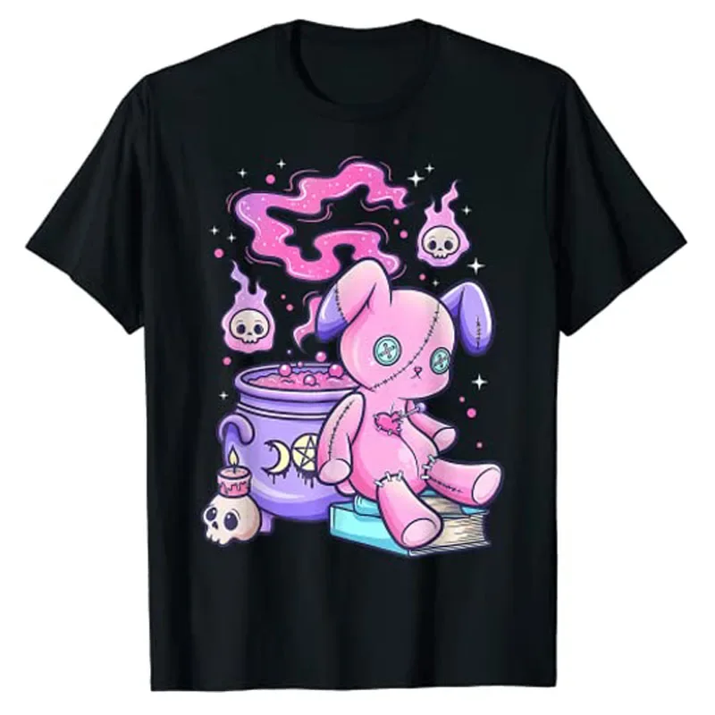 

Kawaii Pastel Goth Cute Creepy Witchy Bear T-Shirt Short Sleeve Fashion Tee Tops Lovely Gift Manga Lovers Graphic Anime Clothes