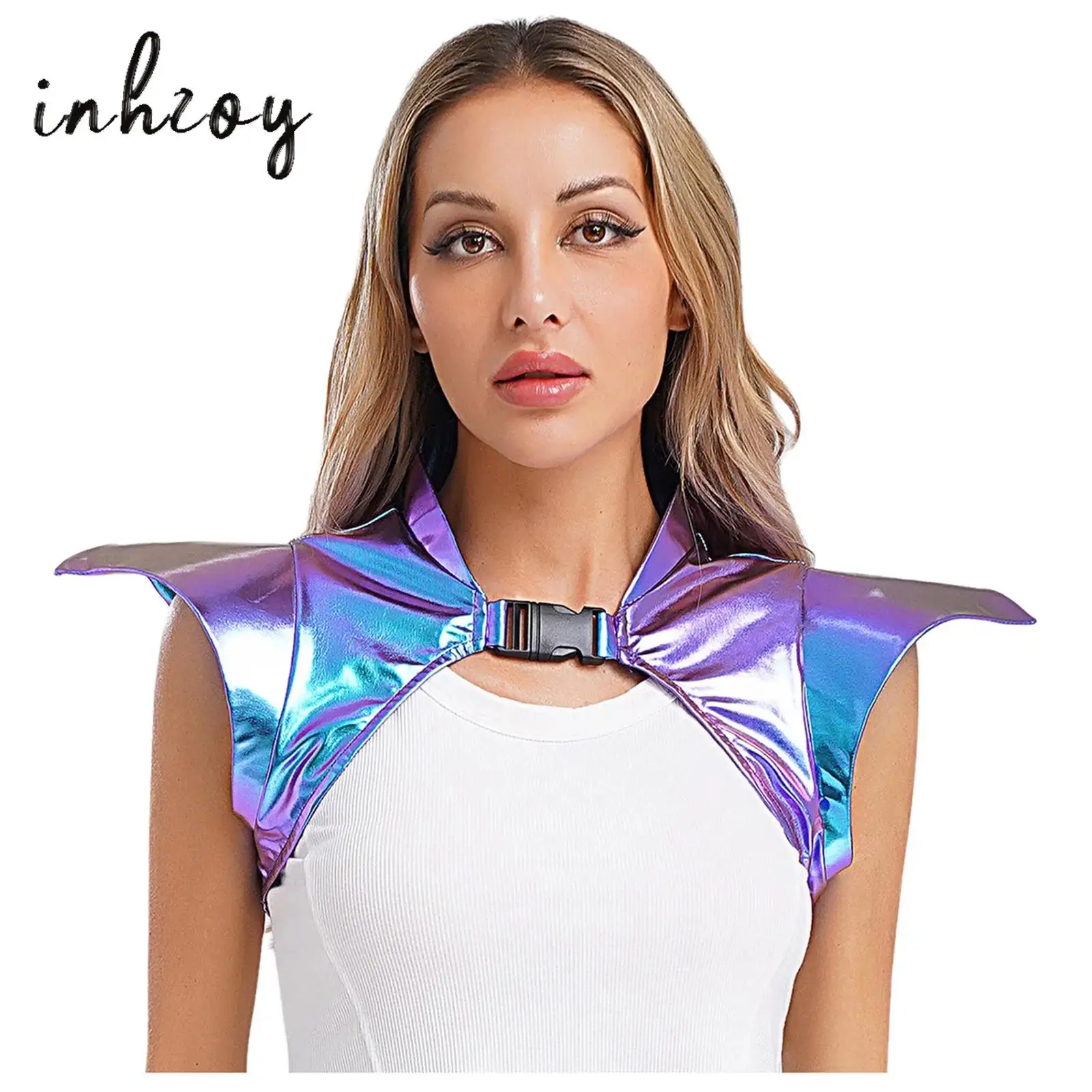 

Women Metallic Gothic Armor Shrug Top Steampunk Shoulder Epaulet Collared Pauldron Armour Halloween Party Performance Costume