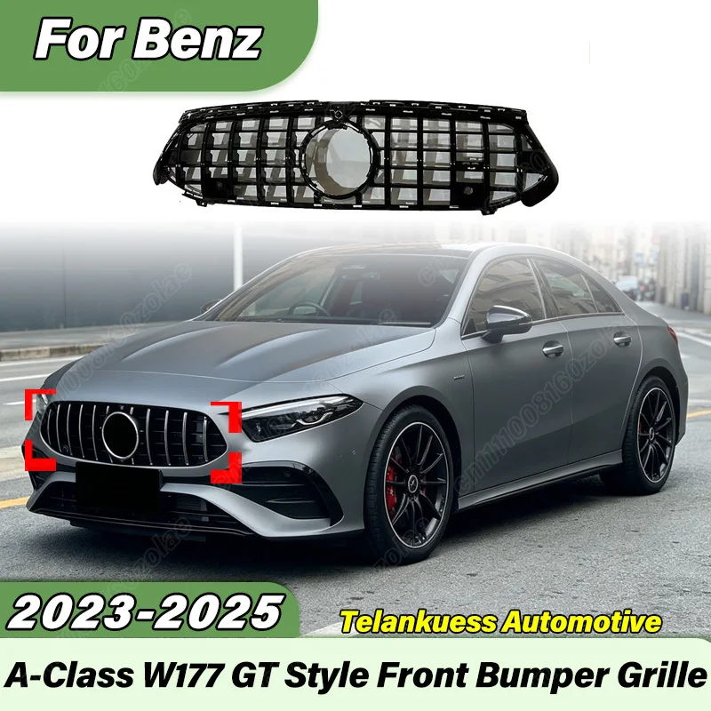 

Для Mercedes-Benz A-Class W177 2023 2024 2025: Комплект для модификации кузова — передний бампер в стиле GT с решеткой воздухозаборника
