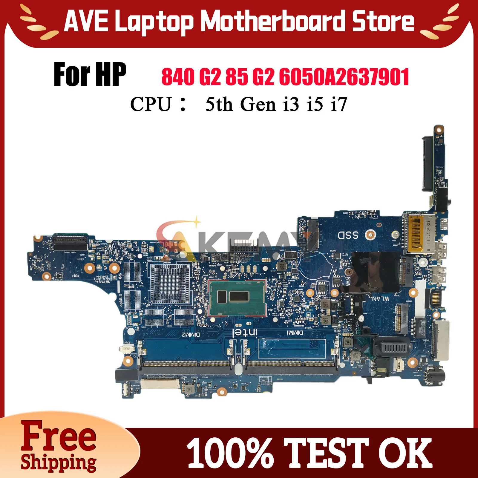 

6050A2637901 для ноутбука HP EliteBook 840 G2 850 G2, материнская плата с процессором i5 i7 5-го поколения 799511-001 799511-601, 100% полностью протестировано