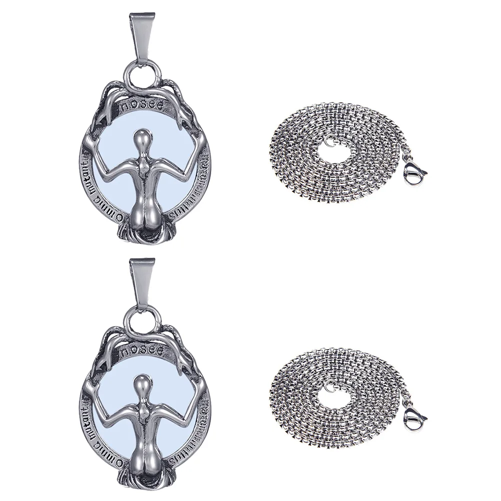

2Pcs Women's Pendant Necklace Hip Hop Retro Style Bright Color Lasting Luster Fine Polishing Stainless Steel Lightweight Unique