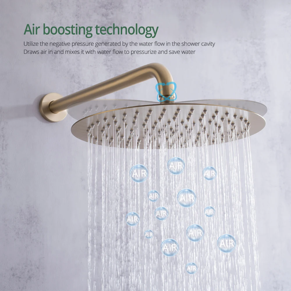 Imagem -04 - Conjunto de Sistema de Chuveiro de Torneira de Banheiro de Ouro Escovado Funções Válvula Desviadora de Chuveiro Redonda 10 12 16 Espaços Torneira de Chuveiro com Banheira