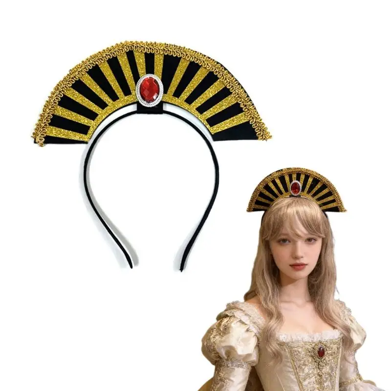 

P9FE сверкающий обруч для волос с египетскими коронами и блестящими стразами для косплея, вечеринки и фотографии на Хэллоуин