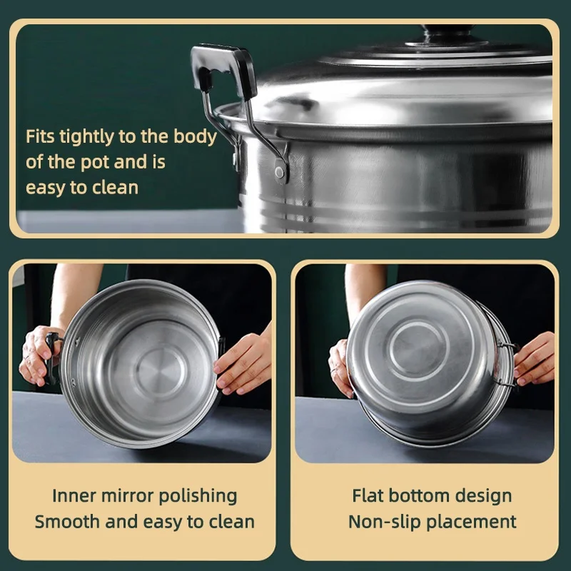 Double Bottom Stockpot Non-Stick Induction Cookware Stainless Steel Pots Anti-magnetic Cooking Multi-purpose Pots