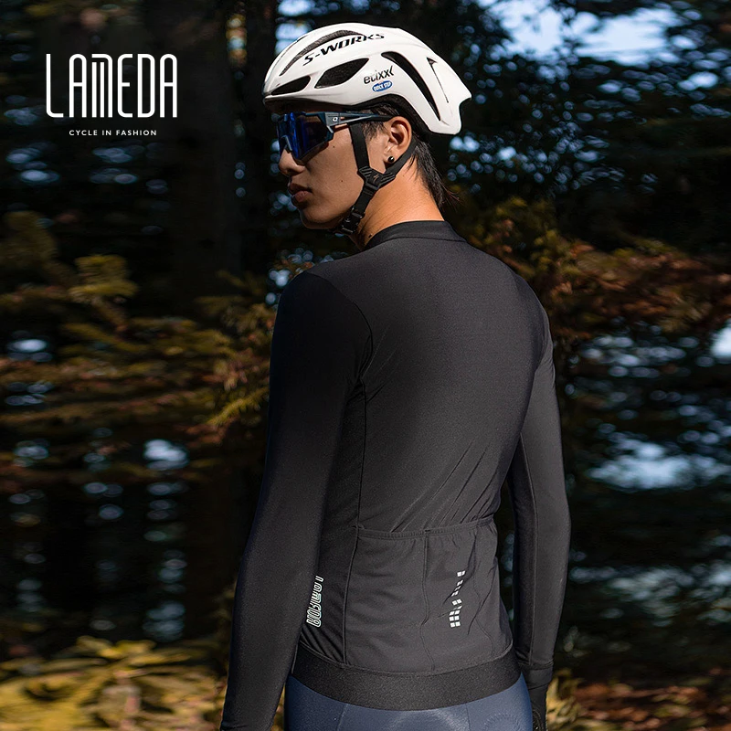 LAMEDA Winter Men's Fleece Cycling Jersey Long Sleeve UV Protection MTB Bike Top Bicycle Jersey Full Zip Man Cycling Clothing