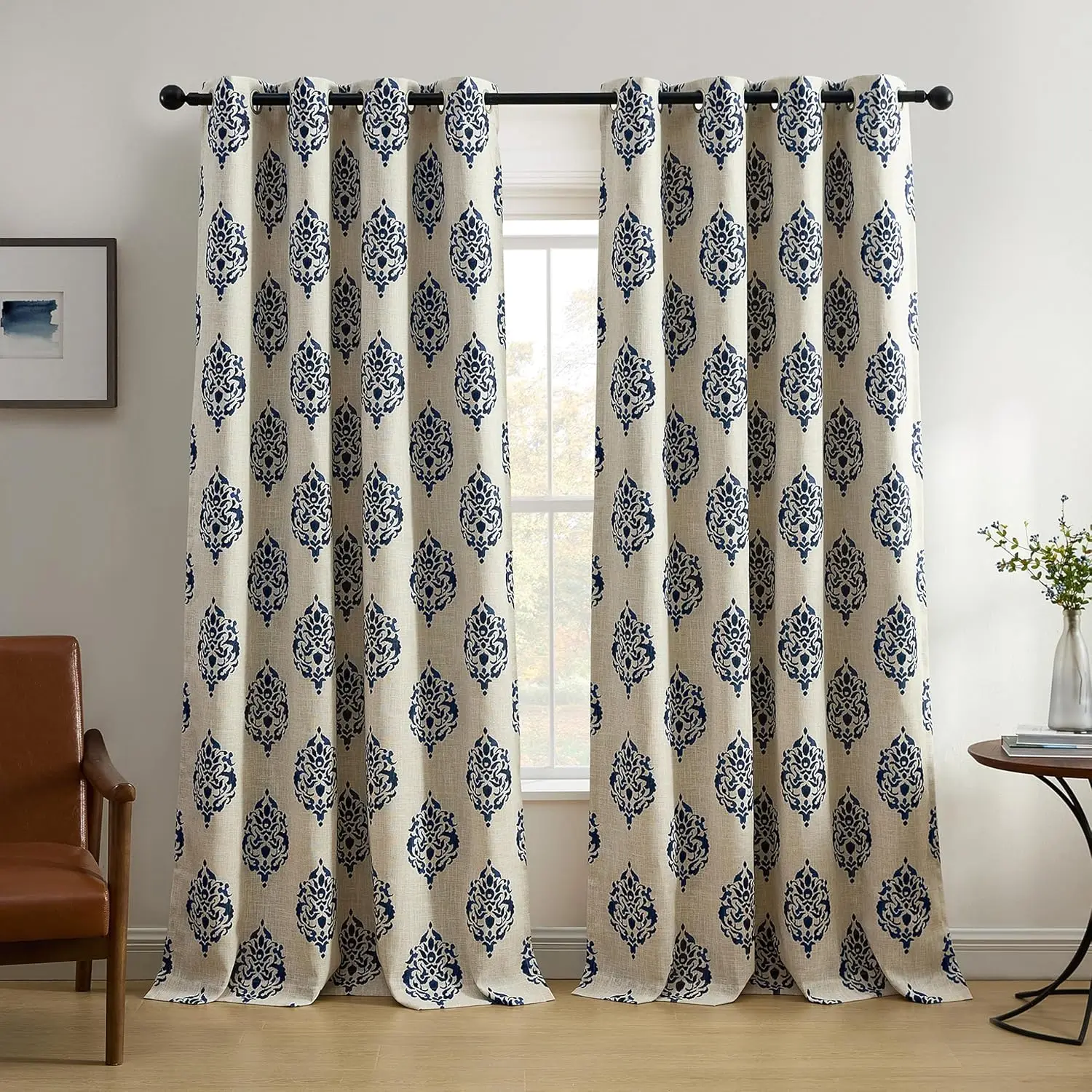 

Home Fashions Navara Medallion Room-Darkening Window Curtain, Single Panel, 52" x 84" (1 Panel), Navy