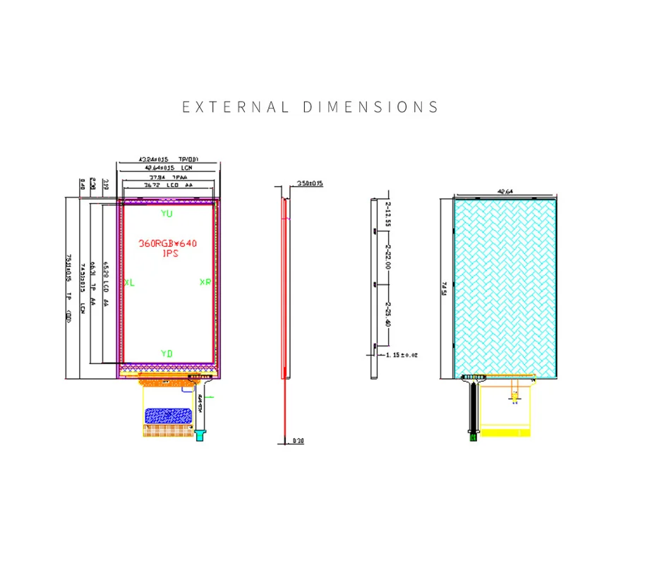 산업 제어 디지털 LCD OLED 화면, 공장 직판, 3.0 인치 LCD 터치 스크린, 360*640 IPS 전체 보기 RGB LCD 화면