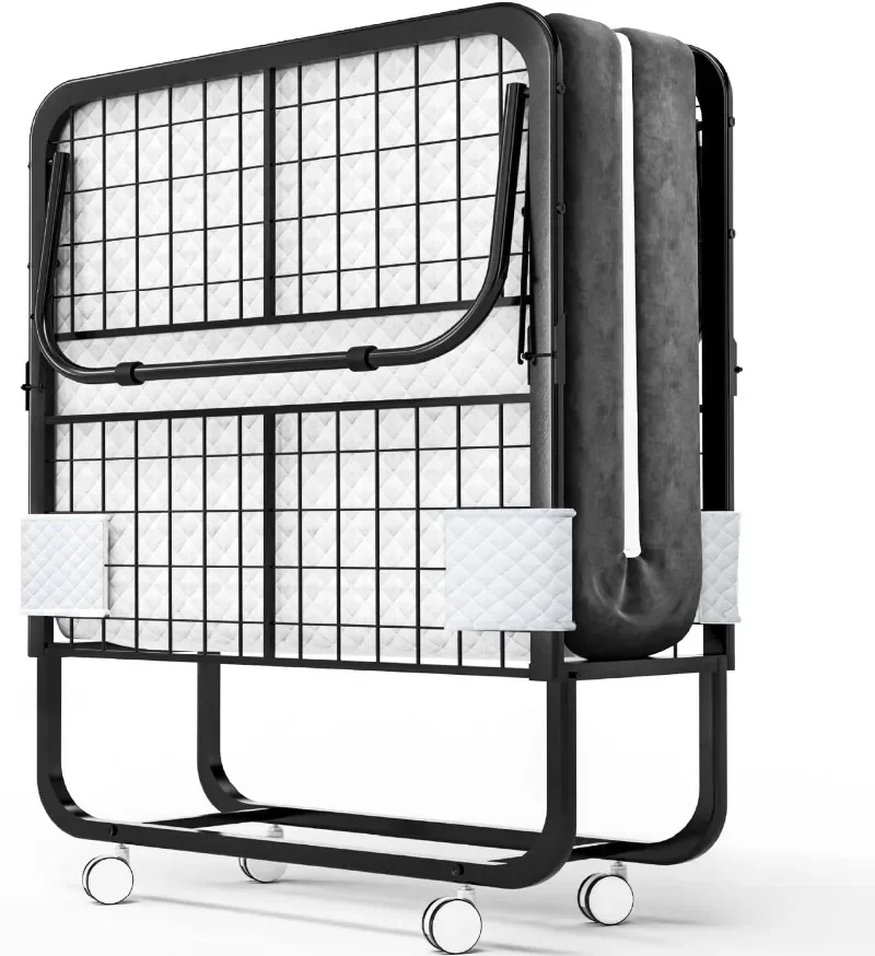 EconoHome Folding Bed with Mattress - 75x38 Twin Size Frame - Portable Rollaway Guest Bed with 5-inch Memory Foam Mattress