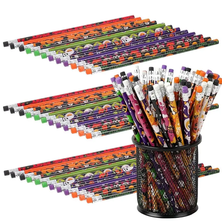 12/24pcs Halloween Cartoon Pencils, Pumpkin Ghost Writing Pencil, Fun Stationery for Student Rewards, Art Class & Daily Use XJM