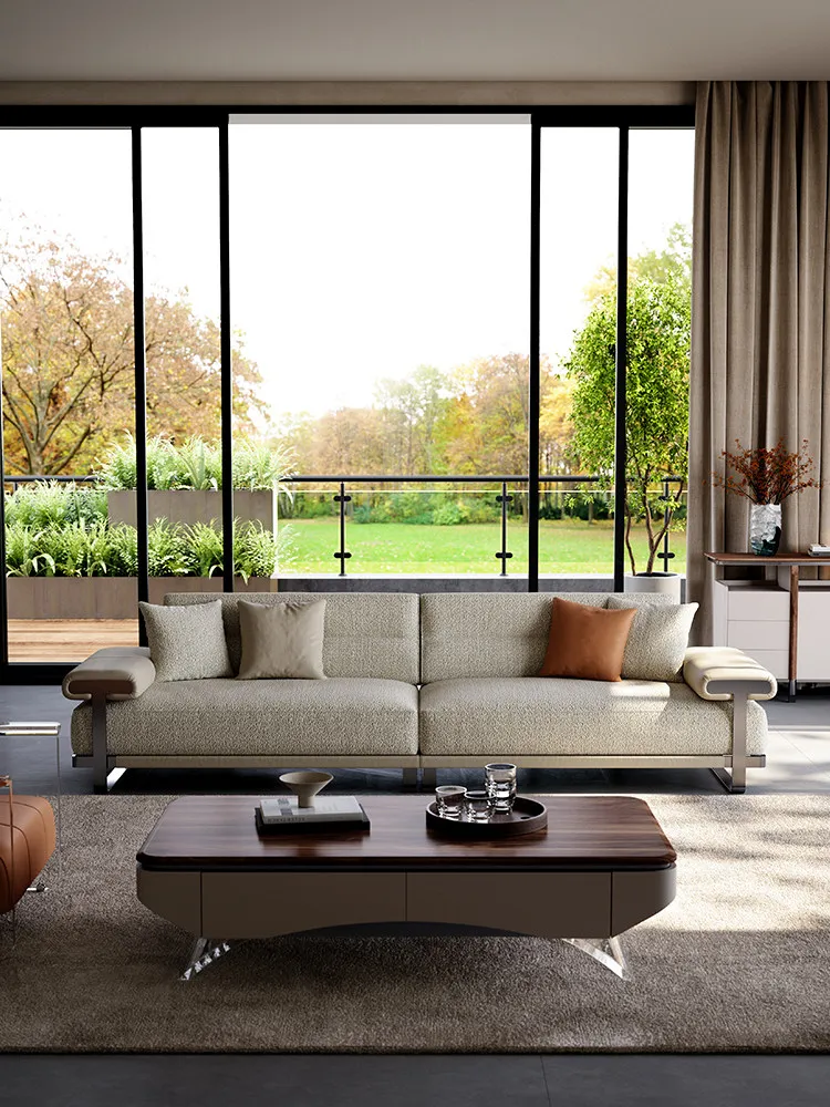 Fabric sofa living room, original villa straight row three people. Large flat mansion sofa
