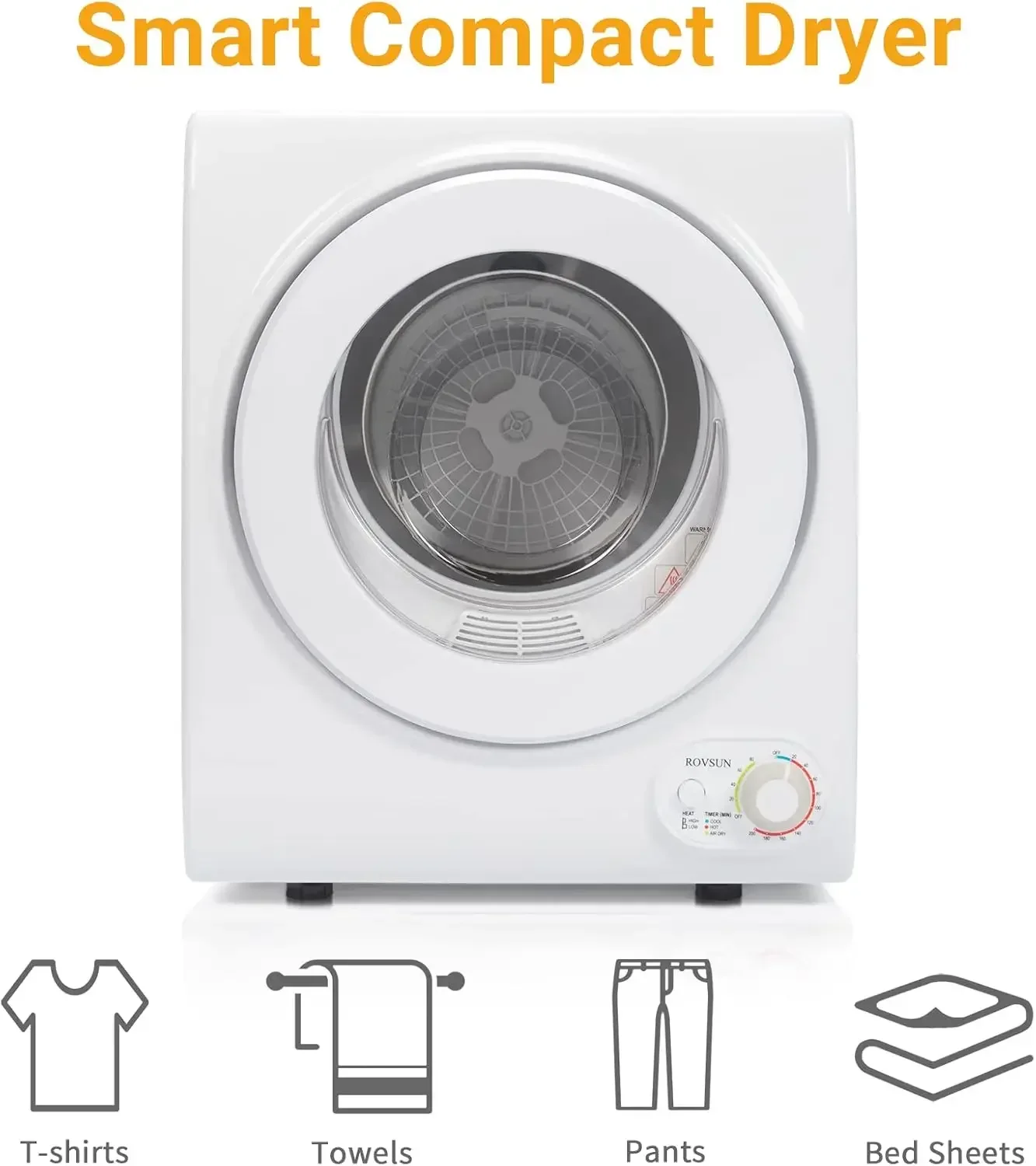 ROVSUN 110V Portable Clothes Dryer, High End Laundry Front Load Tumble Dryer Machine with Stainless Steel Tub & Simple