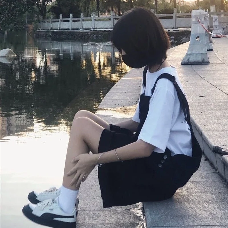 

Комбинезоны женские в корейском стиле летние однотонные модные с высокой талией свободные повседневные универсальные простые чистые широкие брюки винтажные Y2K