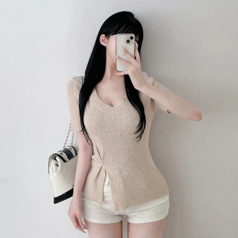 

Облегающий вязаный свитер ort Sve V-Ne на пуговицах Pure Desire Sle, летнее новое поступление, женский модный повседневный топ