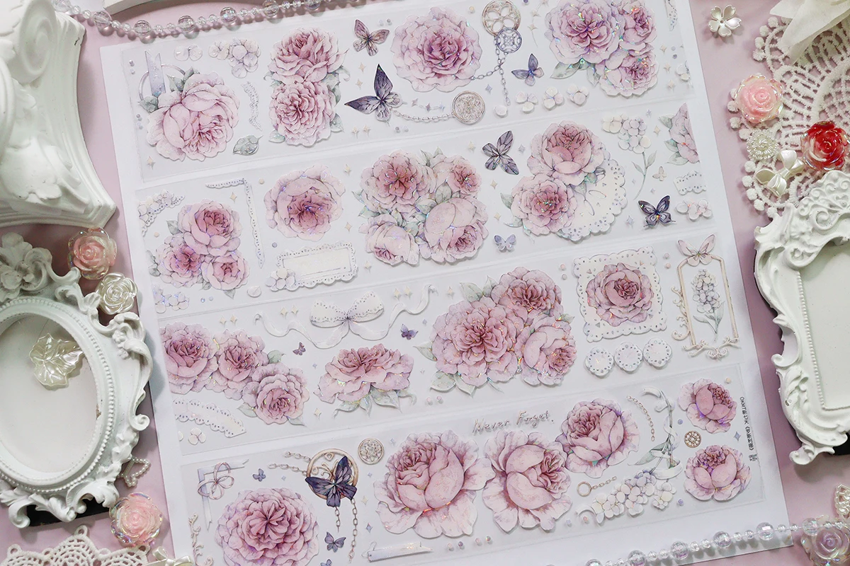 OKMT Card Stickers PET Journal Floral Tape Shell Gloss Process Roslina