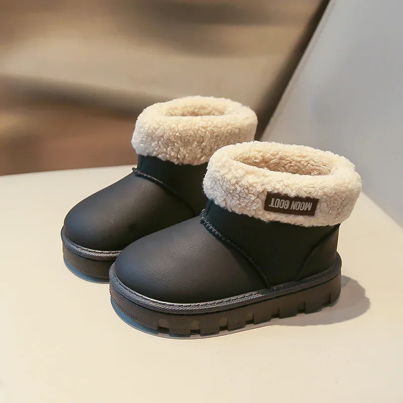 الأطفال حذاء من الجلد الجلد المدبوغ الدافئة أصابع مستديرة الاطفال أحذية بوت قصيرة تنوعا لينة 2025 شتاء جديد بنين بنات أحذية كاجوال النمط الكوري #3