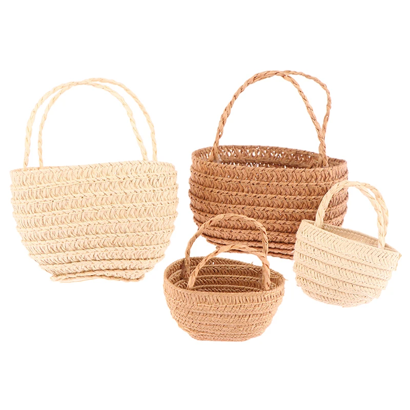 1Pc Dollhouse Miniature Fashion Shopping Straw bag Shoulder Bags Model For Dolls House Decor Kids Pretend Play Toys