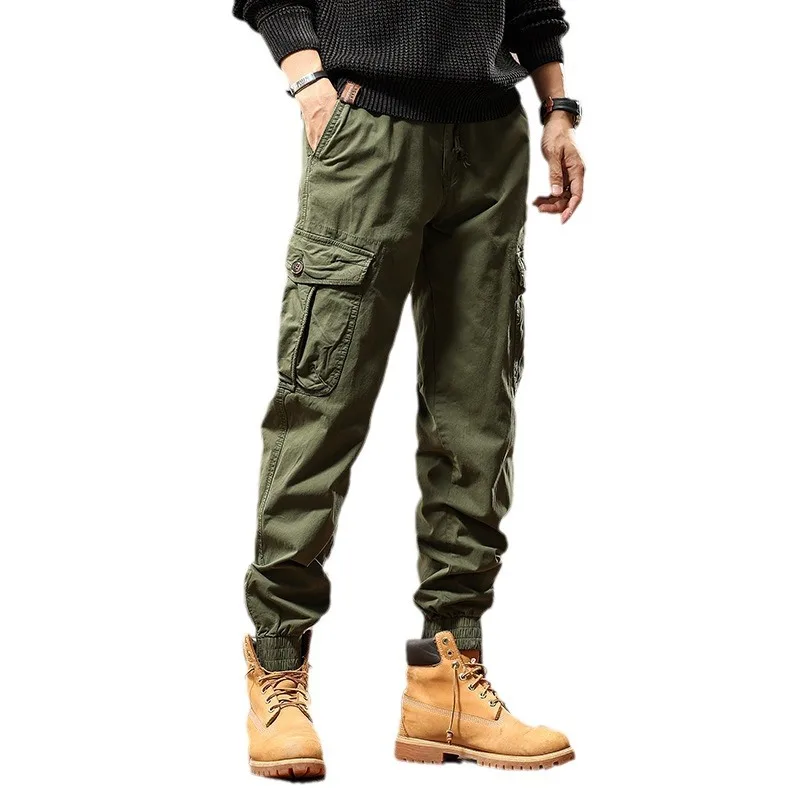 Celana Jogger Multi Saku Warna Solid Trendi Kasual Dasar Pria High Street Fashion Amerika Celana Kargo Pria Pakaian 2025