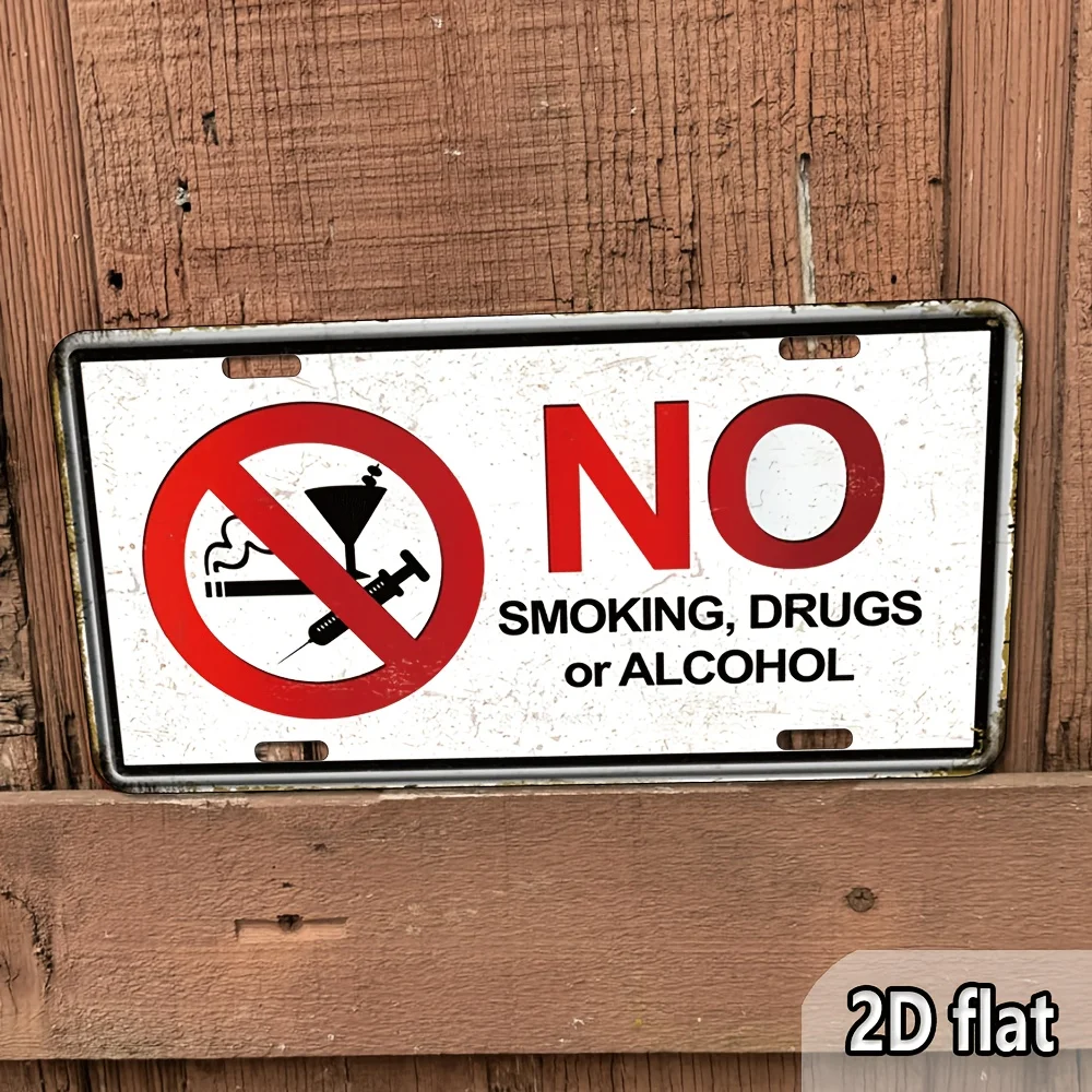 2D Flat-Old Fashioned NoSmoking,Alcohol Sign-Retro Metal Wall Decoration with Red Prohibition SymbolHeavy Aluminum Sign for B