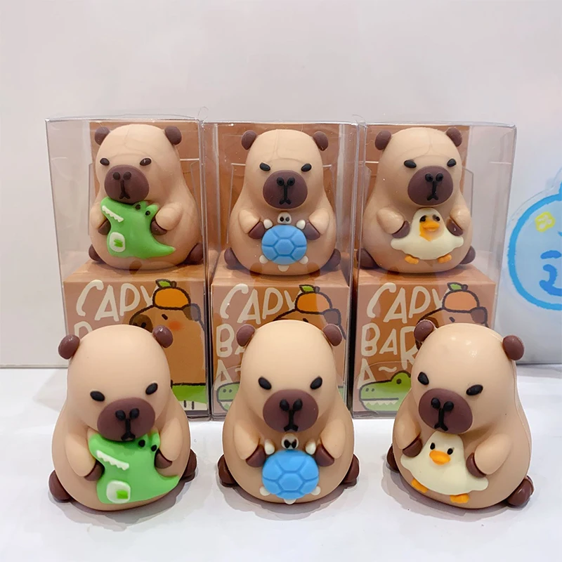 Capybara-sacapuntas creativo con forma de dibujos animados en 3D, sacapuntas de silicona para niños, papelería escolar, regalo para el Día de los niños, novedad