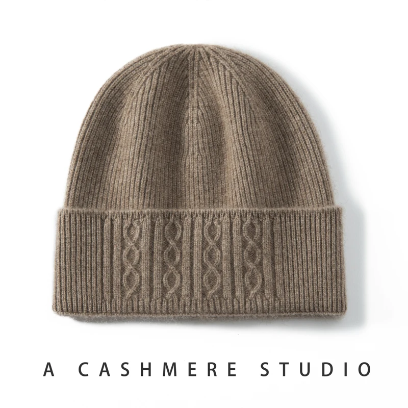A-class 100% Cashmere High-end Knitted Hat in Autumn And Winter New Thickened Double-layer Fashion Warm Pullover Joker Hat in