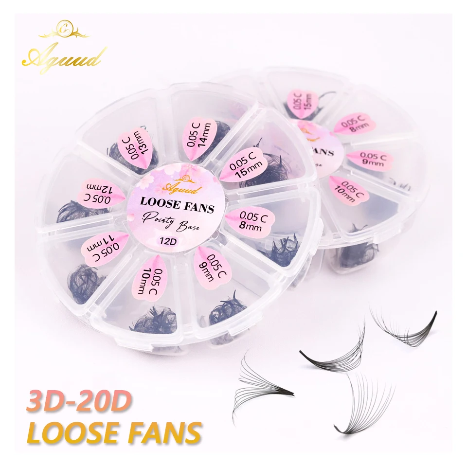 

AGUUD 3D-20D Loose Fans Eyelash Extension Thin Pointy Base Premade Volume Fans 20D Sharp Narrow Stem Promade Loose Lashes Makeup