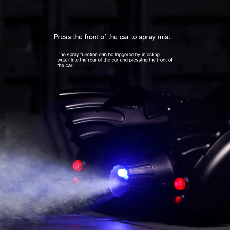 Modelo de liga de veículo Cool Bat 1:24, som e luz frescos, névoa de spray, absorção de choque de quatro rodas, som de motor simulado