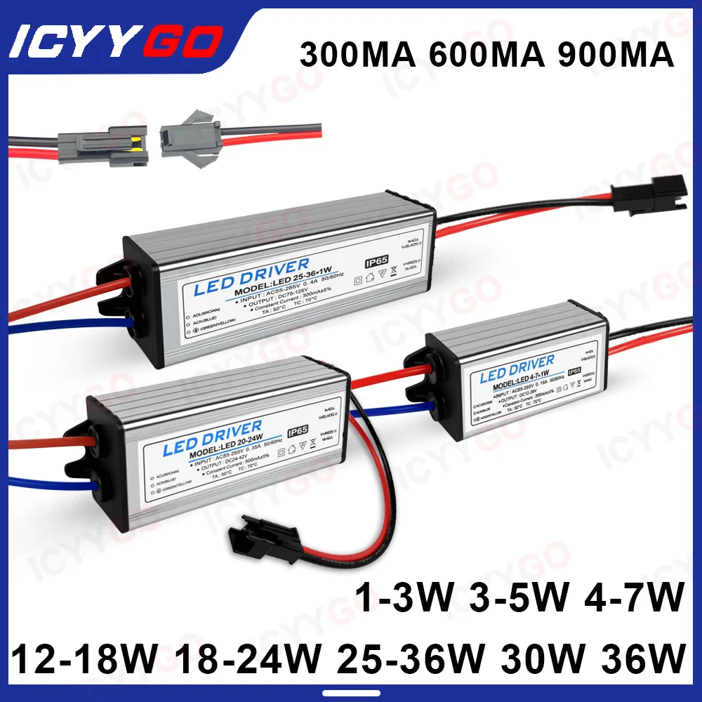 LED Drivers 1-3W 4-7W 8-12W 12-18W 20W 18-24W 25-36W 300MA 900MA 600MA Lighting Transformers Waterproof IP65 Power Supply