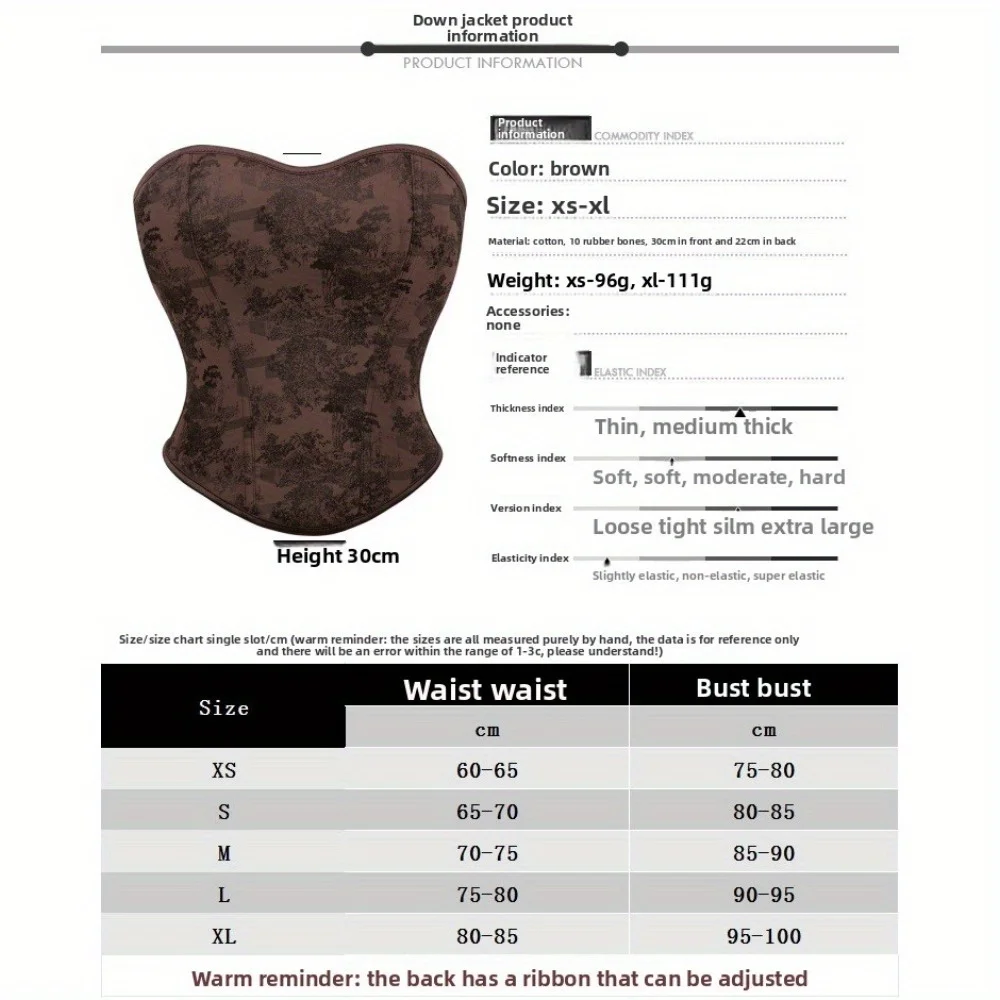 براون مطبوعة المرأة حوض الاستحمام الأعلى قوس الصدر جمع التعادل المحكمة ملابس داخلية زي الملحقات عصر النهضة القوطية